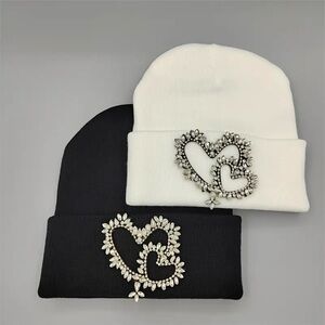 Knit Beanie With Rhinestone Heart